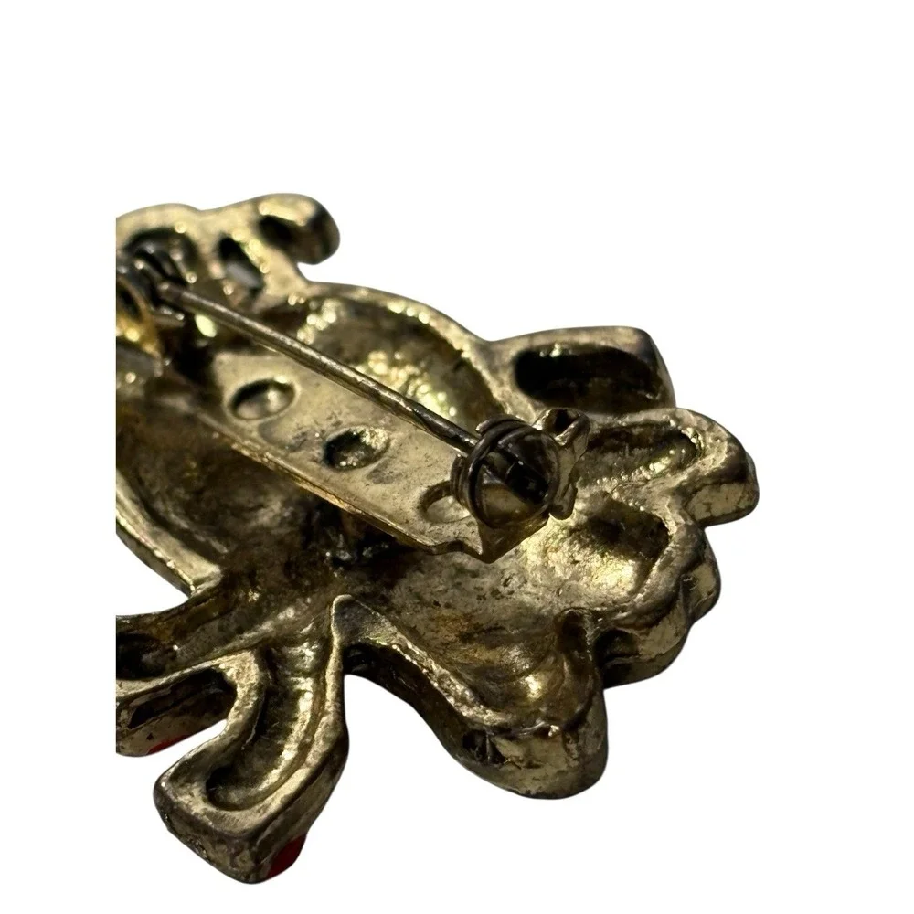 VTG Lazy Elephant Brooch Pin Gold Tone Red Enamel Shoes Figural Unique MCM Funny